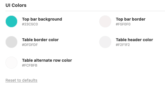 UI colors section in the Apppearance section of the Styleguide Settings