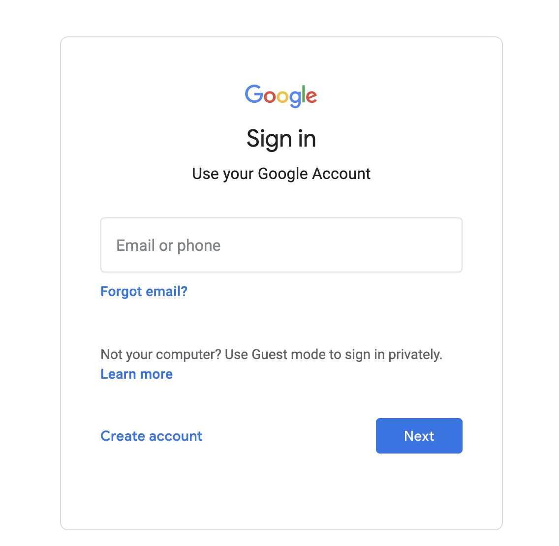 Google Account login page