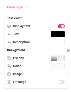 Display text in the cover page settings toggled off