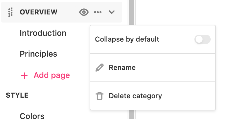 Collapse by default function in 3 dots menu for categories