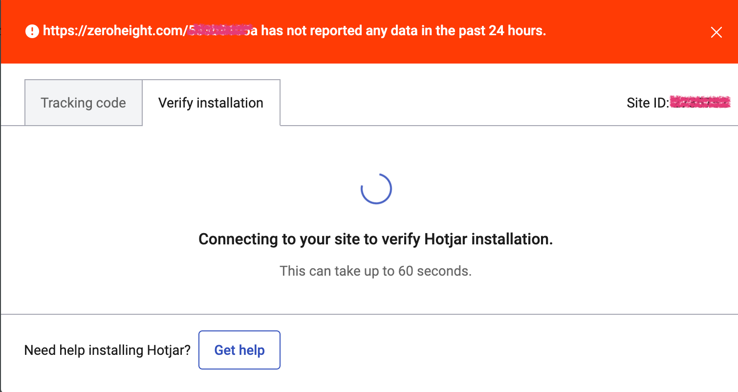 Verify installation page in Hotjar