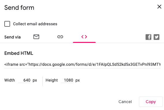 Share window in Google Forms