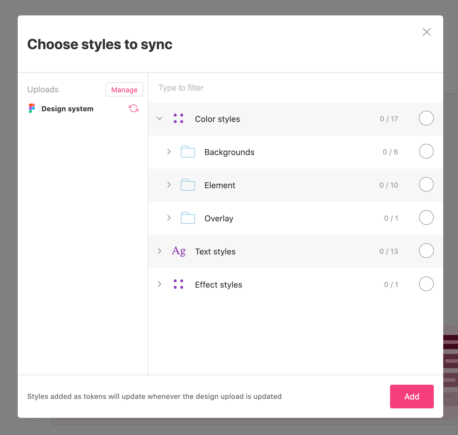 Sync styles from design uploads
