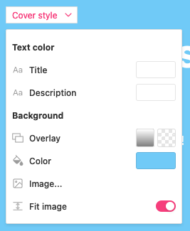 Cover style settings menu with fit image function toggled on
